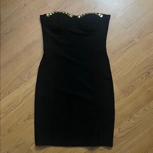 Derek Heart Black Strapless Dress with Gold Trim